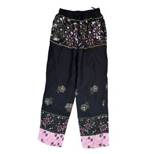 Step In Style Womens One Size Floral Rayon Boho Elastic Waist Straight Leg Pants